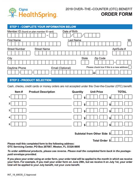 Facility/Patient Information. . Cigna healthspring otc order form